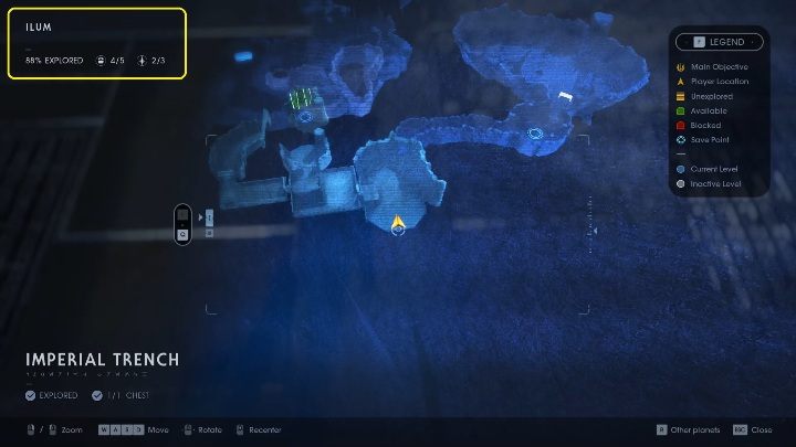 W lewym górnym rogu możesz ocenić, ile brakuje Ci do poznania całości planety - Eksploracja w Jedi Upadły Zakon / Fallen Order - Star Wars Jedi Fallen Order - poradnik do gry