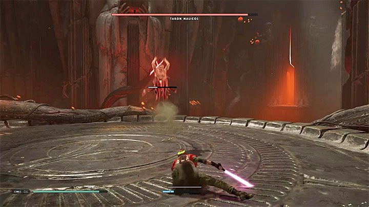 Boss dysponuje też oczywiście czerwonymi atakami - Taron Malicos | Boss w Jedi Upadły Zakon / Fallen Order - Star Wars Jedi Fallen Order - poradnik do gry
