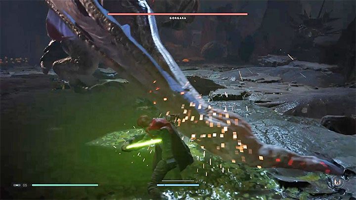 Gorgara w trakcie walki polega przede wszystkim na wbijaniu górnych kończyn w ziemię - Gorgara | Boss w Jedi Upadły Zakon / Fallen Order - Star Wars Jedi Fallen Order - poradnik do gry