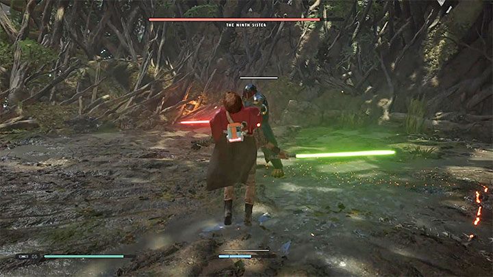 Czerwona Siostra może także korzystać z ataków Mocy - mowa tu o pchnięciu Mocy oraz uchwycie Mocy - Dziewiąta Siostra | Boss w Jedi Upadły Zakon / Fallen Order - Star Wars Jedi Fallen Order - poradnik do gry