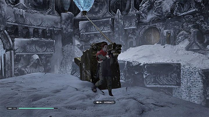 Po wylądowaniu na nowej półce użyj przyciągnięcia Mocy żeby złapać ponownie linę przyczepioną do kryształu - Rozdział 5 Ilum - solucja Jedi Upadły zakon / Fallen Order - Star Wars Jedi Fallen Order - poradnik do gry