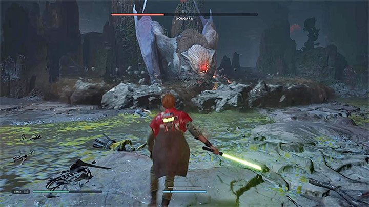 Gorgara w dalszej fazie pojedynku zacznie latać po pieczarze - Rozdział 5 Gorgara i Grobowiec Kujeta - solucja Jedi Upadły zakon / Fallen Order - Star Wars Jedi Fallen Order - poradnik do gry
