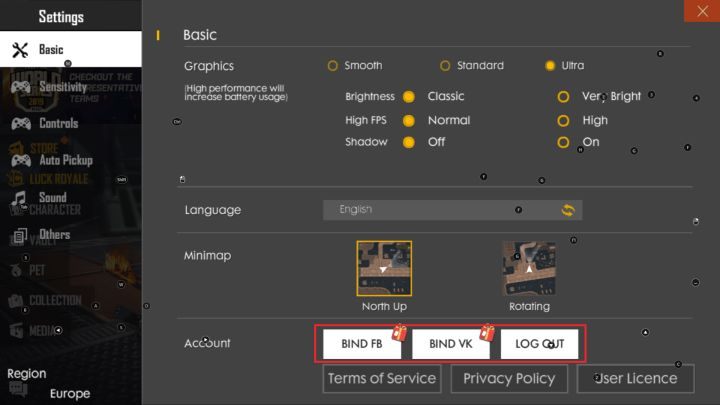 Dodatkowe konta można podpiąć z poziomu ustawień (Settings) gry. - Jak rozpocząć rozgrywkę w Garena Free Fire? - Garena Free Fire - poradnik do gry