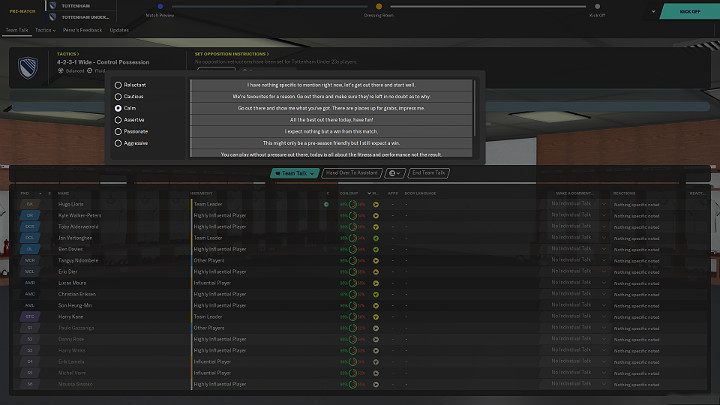 Zanim zawodnicy wyjdą na boisko możesz przeprowadzić z nimi rozmowę motywacyjną - Mecz w Football Manager 2020 - Football Manager 2020 - poradnik do gry