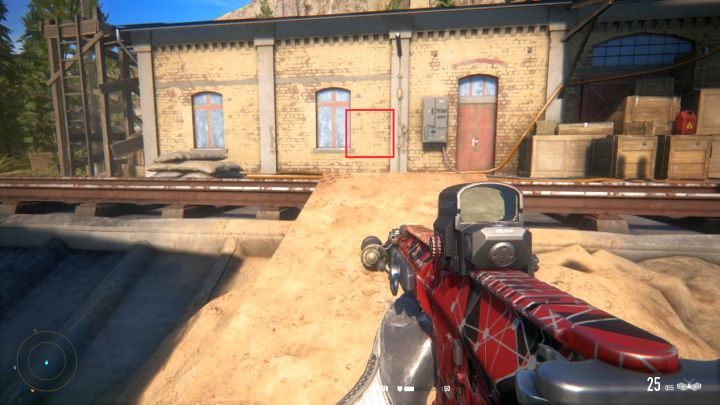 Plakat powinien wisieć w zaznaczonym na czerwono miejscu. - Stacja Sibirskaya-7 (Sibirskaya-7 Junction) | Sekrety w Sniper Contracts - Sniper Ghost Warrior Contracts - poradnik do gry