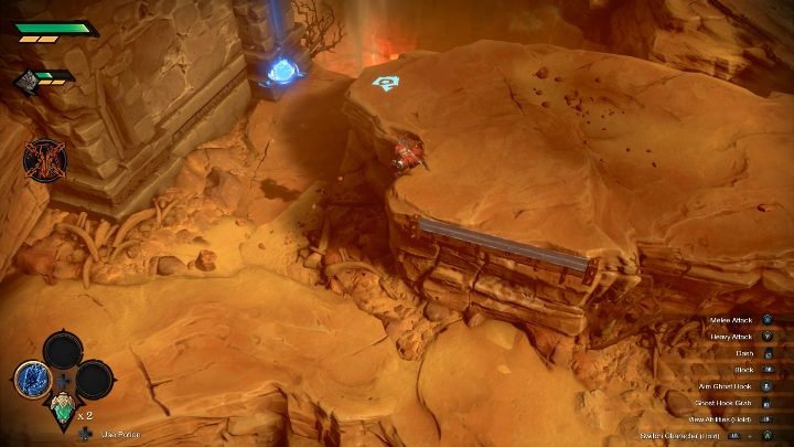 Niektóre krawędzie są oznaczone na niebiesko, abyś mógł ocenić czy dasz radę się ich chwycić - Darksiders Genesis: Świat gry - jak się poruszać? - Darksiders Genesis - poradnik do gry