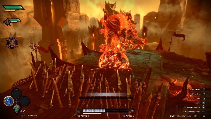 Kolejnym atakiem przeciwnika są uderzenia łapą, które powodują trzy wybuchy - Darksiders Genesis: Hollow Fiend boss - rozdział 1, walka - Darksiders Genesis - poradnik do gry