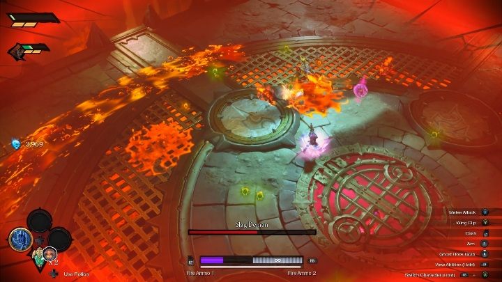 Kolejnym atakiem, który łatwo ominąć jest smuga ognia, którą zostawia za sobą przeciwnik - Darksiders Genesis: Slag Demon boss - rozdział 2, walka - Darksiders Genesis - poradnik do gry