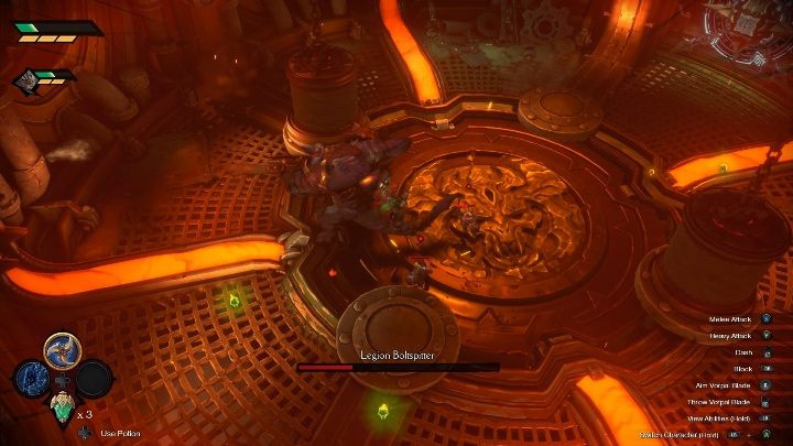 Aby chronić się przed atakami przeciwnika możesz chować się za filarami i próbować zachodzić go od tyłu - Darksiders Genesis: Legion Boltspitter boss - rozdział 3, walka - Darksiders Genesis - poradnik do gry