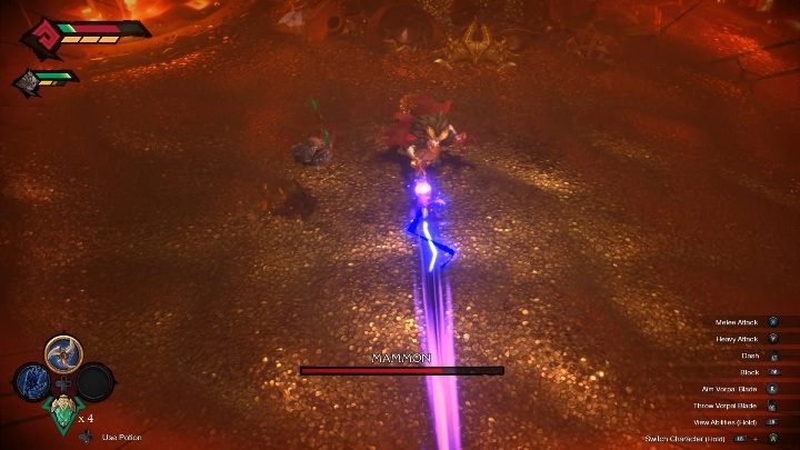 W drugiej fazie Mammon zamieni swój podstawowy atak na laser - Darksiders Genesis: Mammon boss - rozdział 6, walka - Darksiders Genesis - poradnik do gry