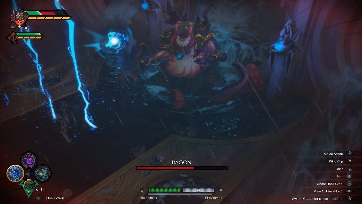W kolejnej fazie boss będzie strzelał piorunami - Darksiders Genesis: Dagon boss - rozdział 13, walka - Darksiders Genesis - poradnik do gry