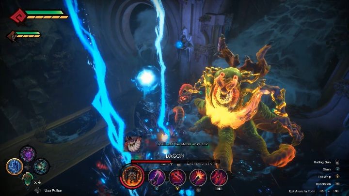 Boss tworzy również kule, z których wydobywają się wiązki prądu - Darksiders Genesis: Dagon boss - rozdział 13, walka - Darksiders Genesis - poradnik do gry