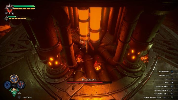 W trakcie walki boss przywołuje wiele przeciwników, którzy będą Cię specjalnie wrzucać do ognia - Darksiders Genesis: Flux Chamber boss - rozdział 14, walka - Darksiders Genesis - poradnik do gry