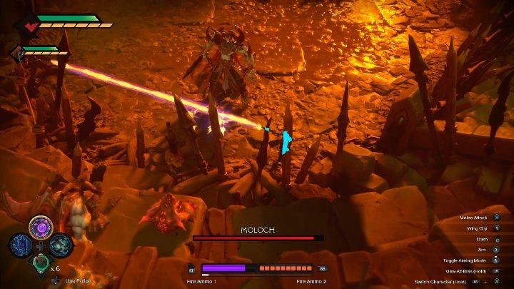 Jeśli przeciwnik przyciśnie Cię do ściany nie dasz rady uciec - Darksiders Genesis: Moloch boss - rozdział 16, walka - Darksiders Genesis - poradnik do gry