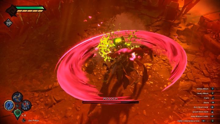 Moloch, w drugiej fazie, zaczyna używać obszarowych ciosów - Darksiders Genesis: Moloch boss - rozdział 16, walka - Darksiders Genesis - poradnik do gry