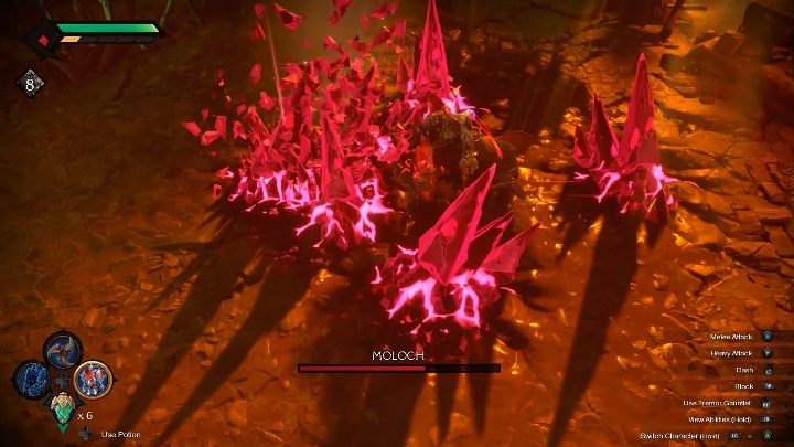 Boss potrafi stawiać wybuchające skały - Darksiders Genesis: Moloch boss - rozdział 16, walka - Darksiders Genesis - poradnik do gry