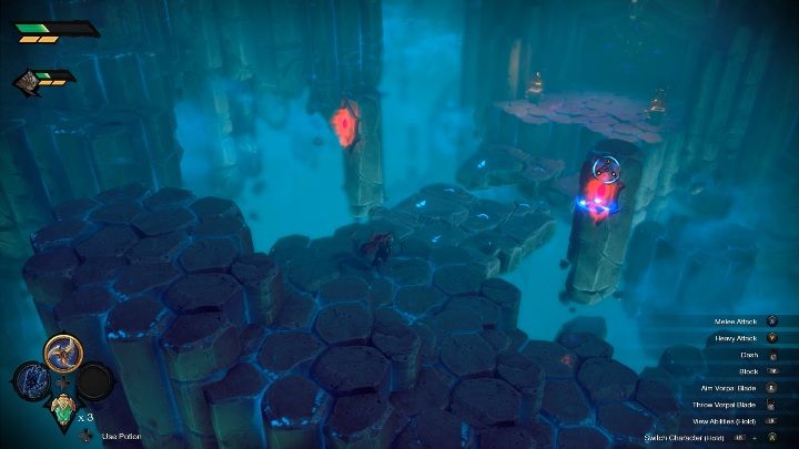 Aby otworzyć przejście musisz zaznaczyć dwa obiekty i rzucić vortal blade tak, aby oba się aktywowały - Darksiders Genesis: Drzwi Oszusta w Pustce - jak otworzyć? Rozdział 1 - Darksiders Genesis - poradnik do gry