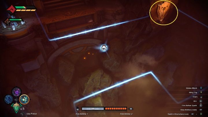 Kula, którą wytworzysz może poruszać się tylko po określonym terenie - nie może dotknąć niebieskich linii - Darksiders Genesis: Aether Spark, rozdział 11 - jak używać? - Darksiders Genesis - poradnik do gry