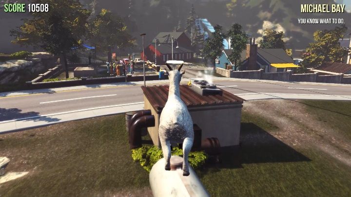 Posąg znajduje się na szczycie tego małego budynku, znajdującego się w pobliżu często uczęszczanej drogi - Posągi kóz w Goat Simulator - Goat Simulator - poradnik do gry