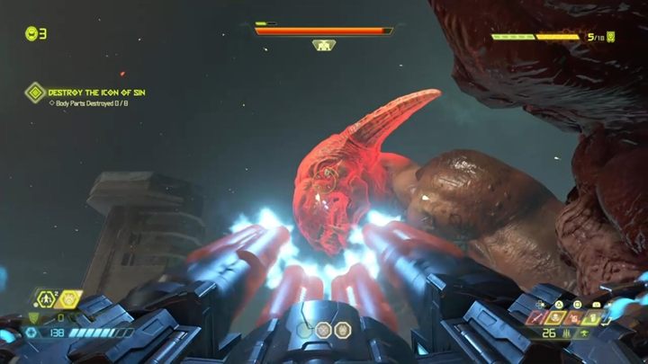 Gdy zniszczysz 8 opancerzonych punktów na ciele bestii, rozpocznie się druga faza walki - Doom Eternal: Boss Ikona Grzechu | walka, jak pokonać - Doom Eternal - poradnik do gry