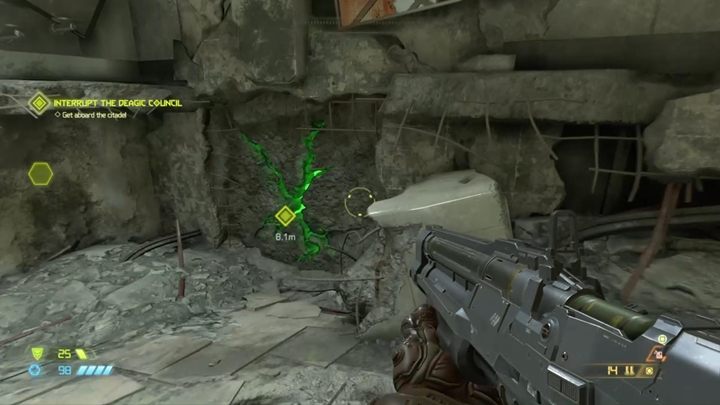 Wejdź do zniszczonego budynku i skorzystaj z kolejnego ulepszenia broni - Doom Eternal: Piekło na ziemi (Hell on Earth) solucja, opis przejścia - Doom Eternal - poradnik do gry