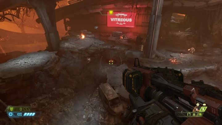 Kieruj się dalej przed siebie, a dotrzesz do zniszczonej stacji, gdzie przywita cię trochę wrogów - Doom Eternal: Piekło na ziemi (Hell on Earth) solucja, opis przejścia - Doom Eternal - poradnik do gry