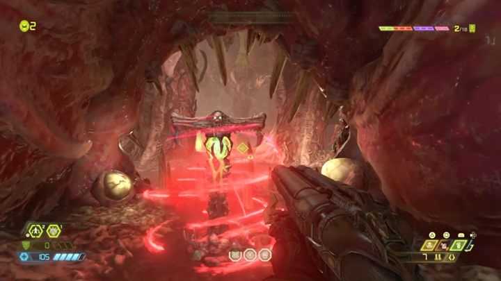 Po walce wybij się drążkiem do góry, w kierunku tunelu - Doom Eternal: Supergniazdo Juchy (Super Gore Nest) solucja, opis przejścia - Doom Eternal - poradnik do gry