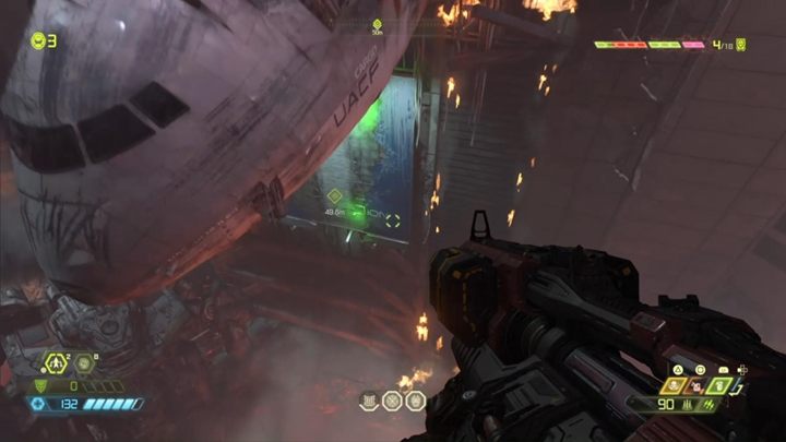 W końcu dotrzesz do wraku wielkiego samolotu - pod nim znajdziesz ścianę do złapania się - Doom Eternal: Kompleks Arc (Arc Complex) solucja, opis przejścia - Doom Eternal - poradnik do gry