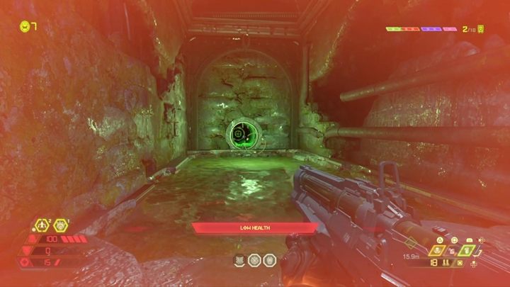 Podnieś skafander i płyń na dół - zniszcz popękaną ścianę, by obniżyć poziom wody - Doom Eternal: Taras Nabad solucja, opis przejścia - Doom Eternal - poradnik do gry