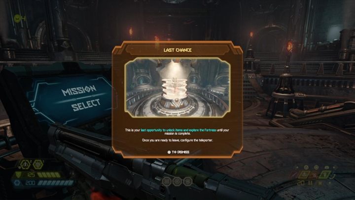 Przed rozpoczęciem zadania zostaniesz poinformowany, że przystępujesz do końcówki gry i to dobry moment na zrobienie innych aktywności - Doom Eternal: Nekravol 1 solucja, opis przejścia - Doom Eternal - poradnik do gry