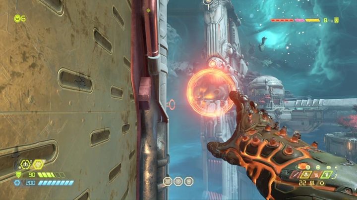Po chwili będziesz musiał oddać skok, złapać się drążka, wybić przez pierścień, złapać ściany i znów przelecieć przez pierścienie - Doom Eternal: Urdak solucja, opis przejścia - Doom Eternal - poradnik do gry
