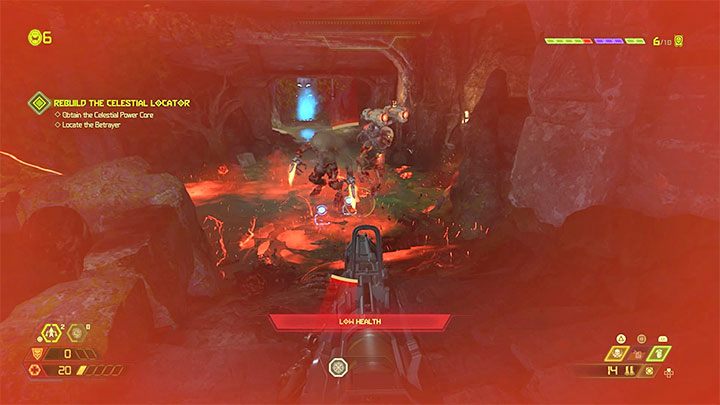 W ferworze walki łatwo jest przegapić moment osłabienia bohatera, aczkolwiek gra na szczęście pomaga pojawieniem się czerwonej otoczki na ekranie oraz komunikatu o niskim stanie zdrowia (Low Health) - Doom Eternal: Śmierć - jak rzadziej ginąć? - Doom Eternal - poradnik do gry