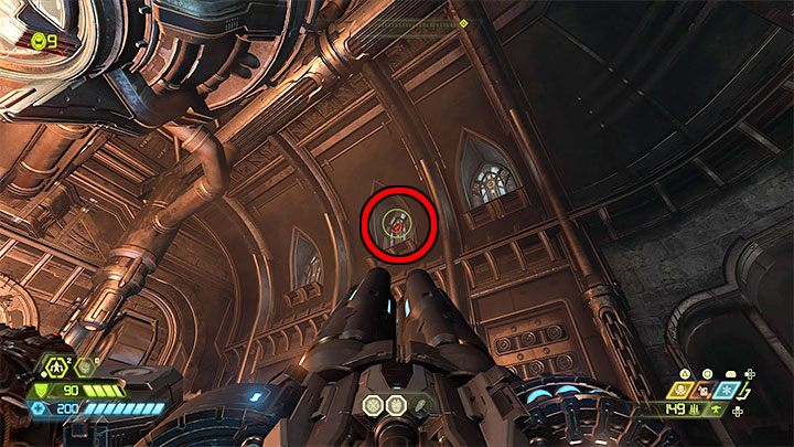W pomieszczeniu z pytajnikiem zainteresuj się witrażami przy suficie - Doom Eternal: Pytajnik w Fortecy - jak dotrzeć? - Doom Eternal - poradnik do gry