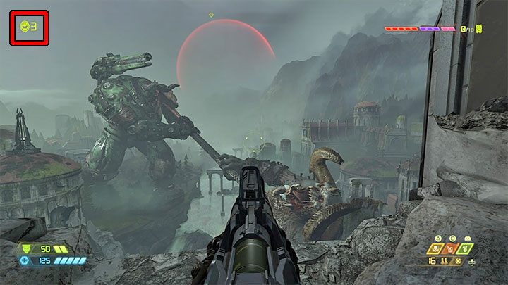 Informacja o liczbie dodatkowych żyć wyświetlana jest w lewym górnym narożniku ekranu - Doom Eternal: Dodatkowe życia - zastosowanie, czym są, kiedy użyć? - Doom Eternal - poradnik do gry