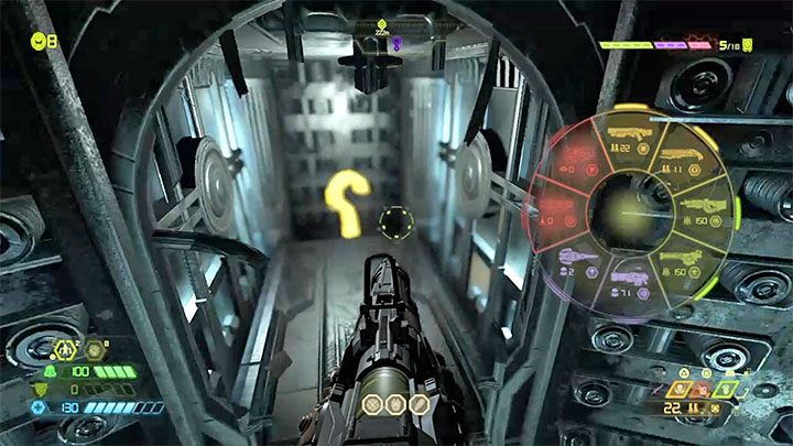 W trakcie powolnego opadania w szybie wyczekuj momentu aż znajdziesz się przed ścianą do zburzenia - Doom Eternal: Taras Nabad - jak dotrzeć do pytajnika w szybie? - Doom Eternal - poradnik do gry