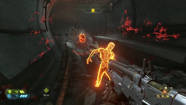 Na końcu metra znajdziesz palącą się kartkę, z wpisem do kodeksu - Doom Eternal: Piekło na ziemi | Mapa sekretów, znajdźki - Doom Eternal - poradnik do gry