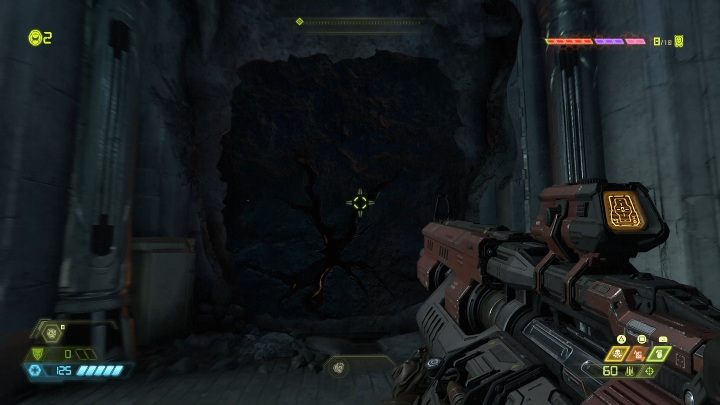 Aby dostać się do figurki musisz zeskoczyć na niższy poziom i rozbić czarną ścianę - Doom Eternal: Exultia | Mapa sekretów, znajdźki - Doom Eternal - poradnik do gry