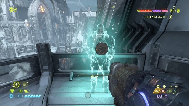 Na jednym z balkonów znajdziesz miejsce do rozdawania perków - Doom Eternal: Baza kultystów | Mapa sekretów, znajdźki - Doom Eternal - poradnik do gry