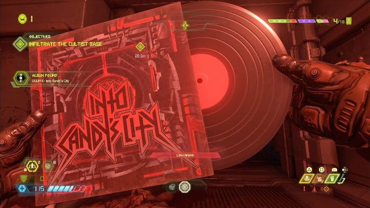Aby dostać się do albumu musisz minąć pułapki i wskoczyć do wąskiego szybu - Doom Eternal: Baza kultystów | Mapa sekretów, znajdźki - Doom Eternal - poradnik do gry