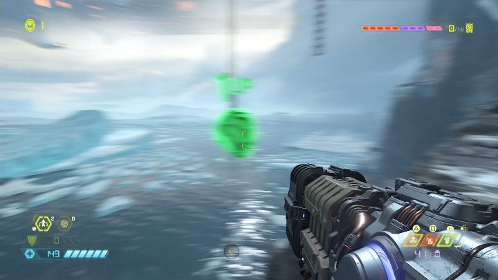 Aby zdobyć życie musisz pierw strzelić w czerwoną kulę znajdującą się na skale - Doom Eternal: Baza kultystów | Mapa sekretów, znajdźki - Doom Eternal - poradnik do gry