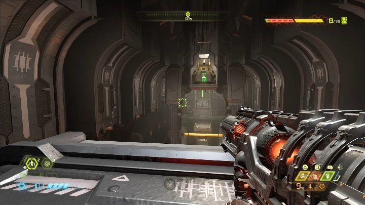 Aby zdobyć pierwsze dodatkowe życie musisz wskoczyć na ścianę do wspinaczki, a potem przeskoczyć na kolejną półkę - Doom Eternal: Baza Łowców Zagłady | Mapa sekretów, znajdźki - Doom Eternal - poradnik do gry