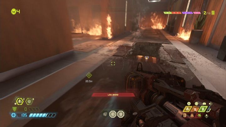 W płonącej części budynku znajduje się dziura w podłodze - Doom Eternal: Kompleks Arc | Mapa sekretów, znajdźki - Doom Eternal - poradnik do gry