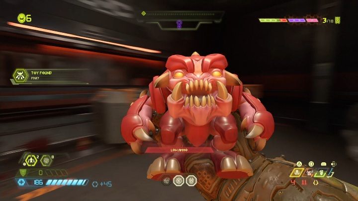 Aby dostać się do figurki musisz wskoczyć w dziurę w podłodze, następnie rozbić ścianę, a potem wskoczyć na wyższe piętro - Doom Eternal: Jądro Marsa | Mapa sekretów, znajdźki - Doom Eternal - poradnik do gry