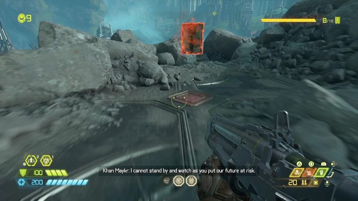 Zaraz po wjeździe windą na górę odwróć się i zbierz kolejna znajdźkę - Doom Eternal: Strażnik Jeden | Mapa sekretów, znajdźki - Doom Eternal - poradnik do gry