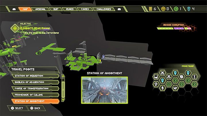 Po wybraniu regionu trzeba z kolei wybrać punkt szybkiej podróży (Travel Point) - w zależności od regionu gra może udostępnić od jednego do kilku punktów - Doom Eternal: Szybka podróż - jak korzystać? - Doom Eternal - poradnik do gry