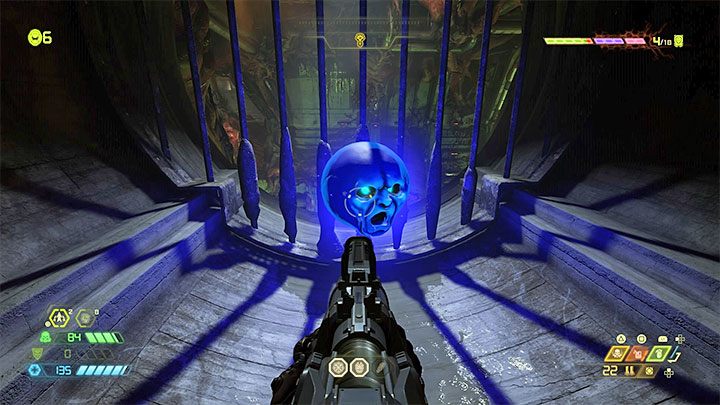 Przykładową niebieską kulę / głowę pokazuje powyższy obrazek - Doom Eternal: Niebieskie głowy, kule - jakie zastosowanie? - Doom Eternal - poradnik do gry