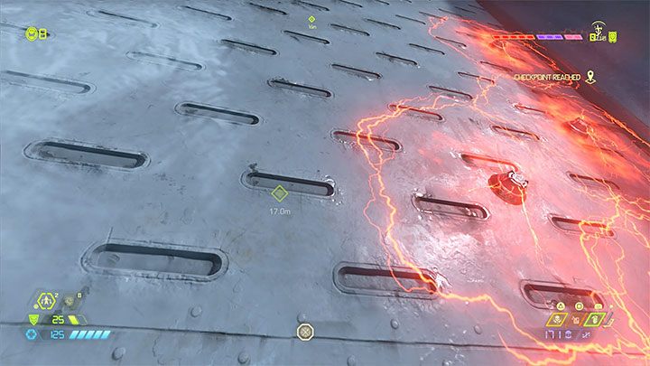 Po złapaniu się ściany możesz się po niej przemieszczać, czy po to żeby wdrapać się na wyższą półkę czy z zamiarem dotarcia po ściani do miejsca wykonania kolejne skoku (możesz rozglądać się na boki) - Doom Eternal: Oddalone półki - jak doskoczyć? - Doom Eternal - poradnik do gry