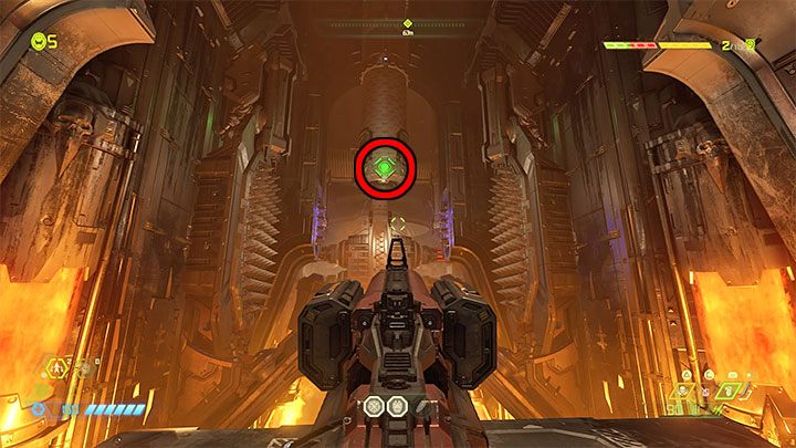 Do niektórych platform możesz dotrzeć dopiero po aktywowaniu zielonego przycisku - Doom Eternal: Oddalone półki - jak doskoczyć? - Doom Eternal - poradnik do gry