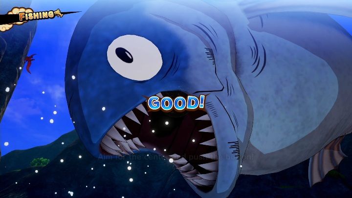 Polowanie polega na wciśnięciu odpowiedniego klawisza, w danym momencie, a potem wykończenia ryby uderzając w nią - Polowanie i łowienie w Dragon Ball Z Kakarot - Dragon Ball Z Kakarot - poradnik do gry