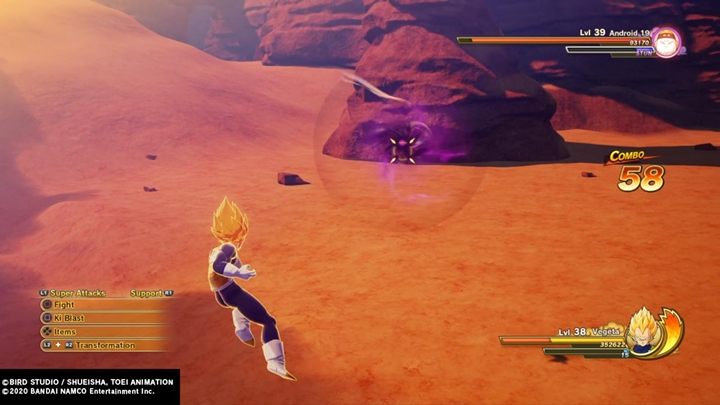 Ponownie walczysz z Androidem 19 (39 poziom), tym razem jako Vegeta, który w końcu osiągnął poziom super sayianina - Odcinek 3 | Solucja DBZ Kakarot | Nadchodzi terror androidów - Dragon Ball Z Kakarot - poradnik do gry